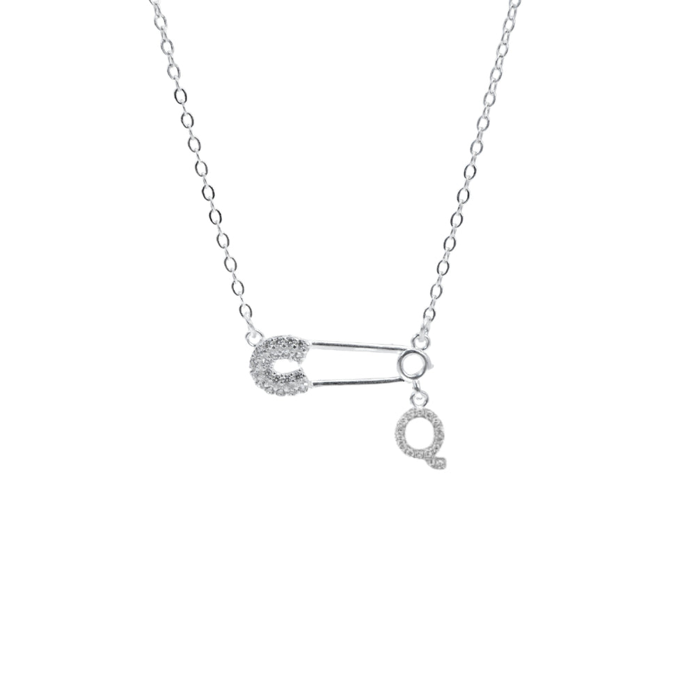 Safety Pin Initial Necklace Letter Q