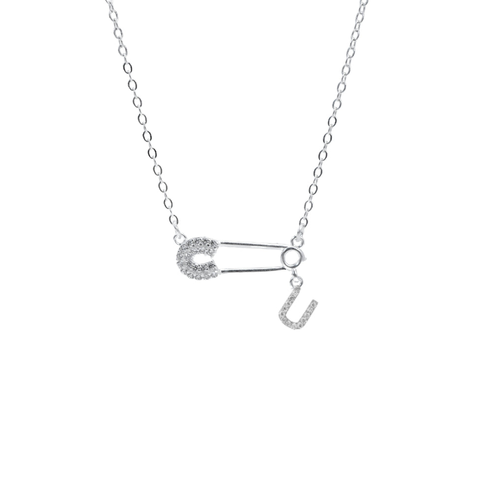 Safety Pin Initial Necklace Letter U