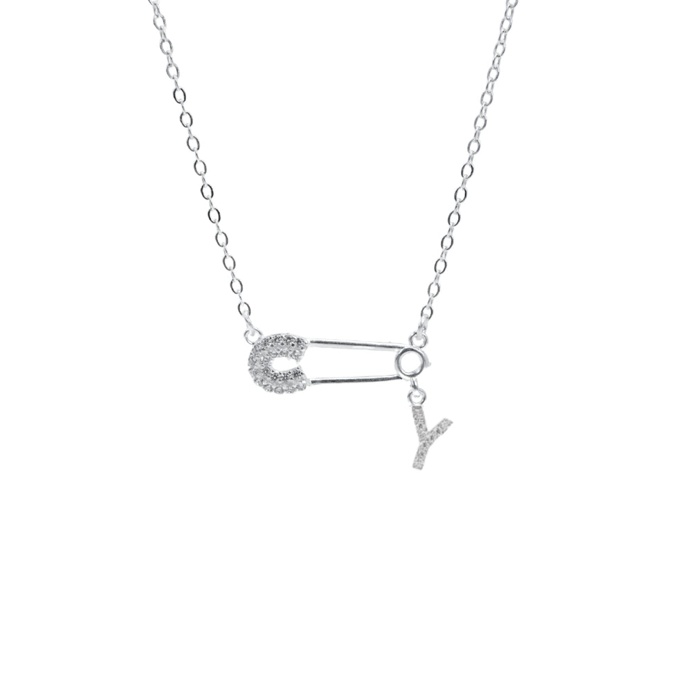 Safety Pin Initial Necklace Letter Y