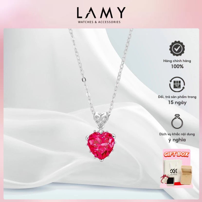 Radiant Heart Necklace Silver Red