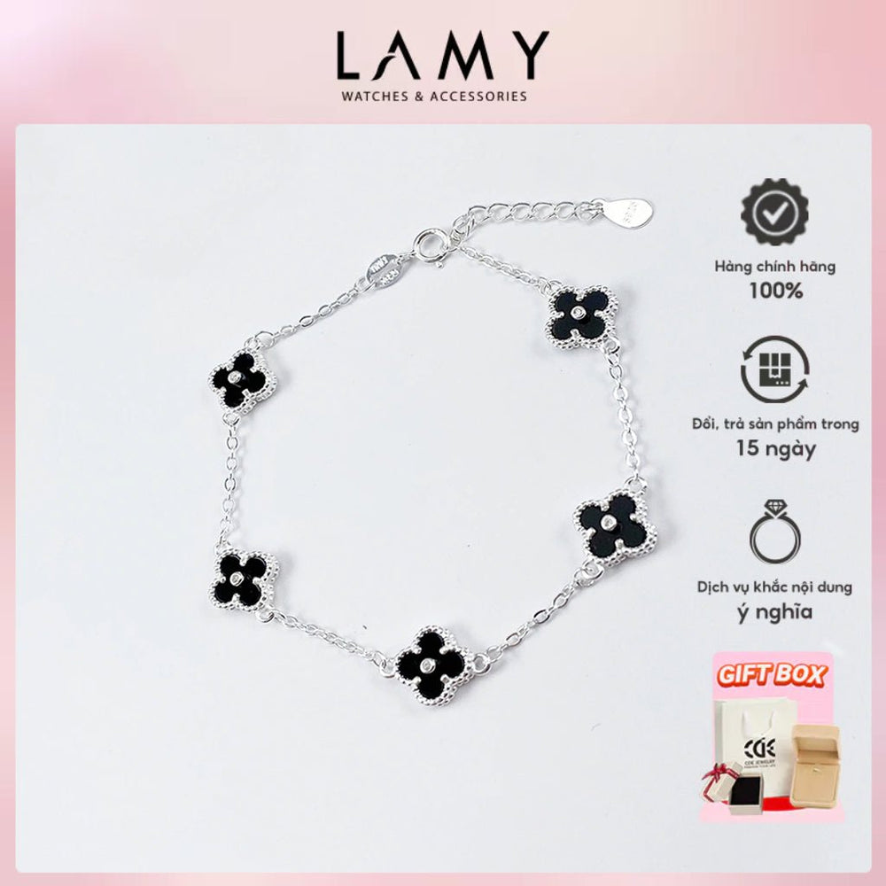 Four Leaf Clover Silver with Stones Bracelet