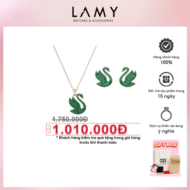 Iconic Swan Green Crystal Earrings Jewelry Set - 6190GR & 3133GR
