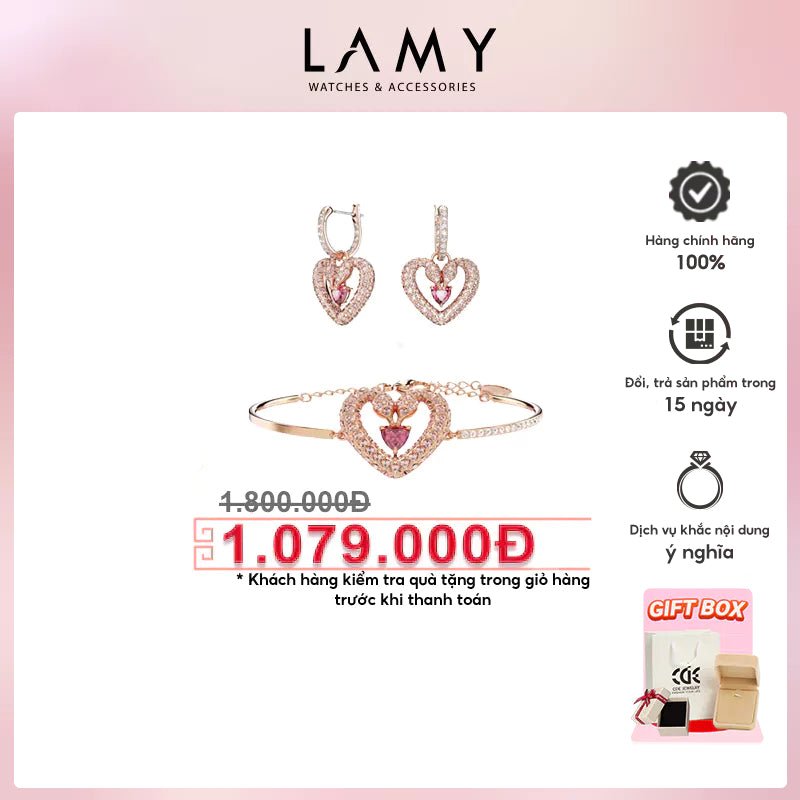 Una Heart Bracelet Earrings Jewelry Set Pink