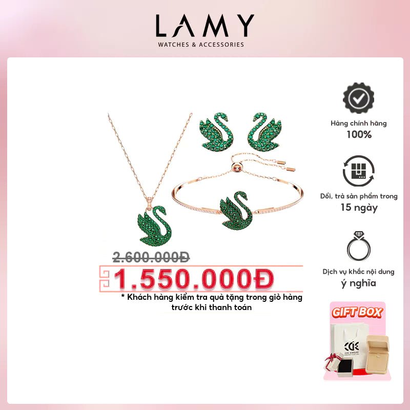 Iconic Swan Necklace, Bracelet & Earrings Set Green