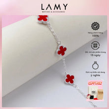 Vòng tay LAMY Four Leaf Clover Silver Bracelet with Red Gemstones CDE2194