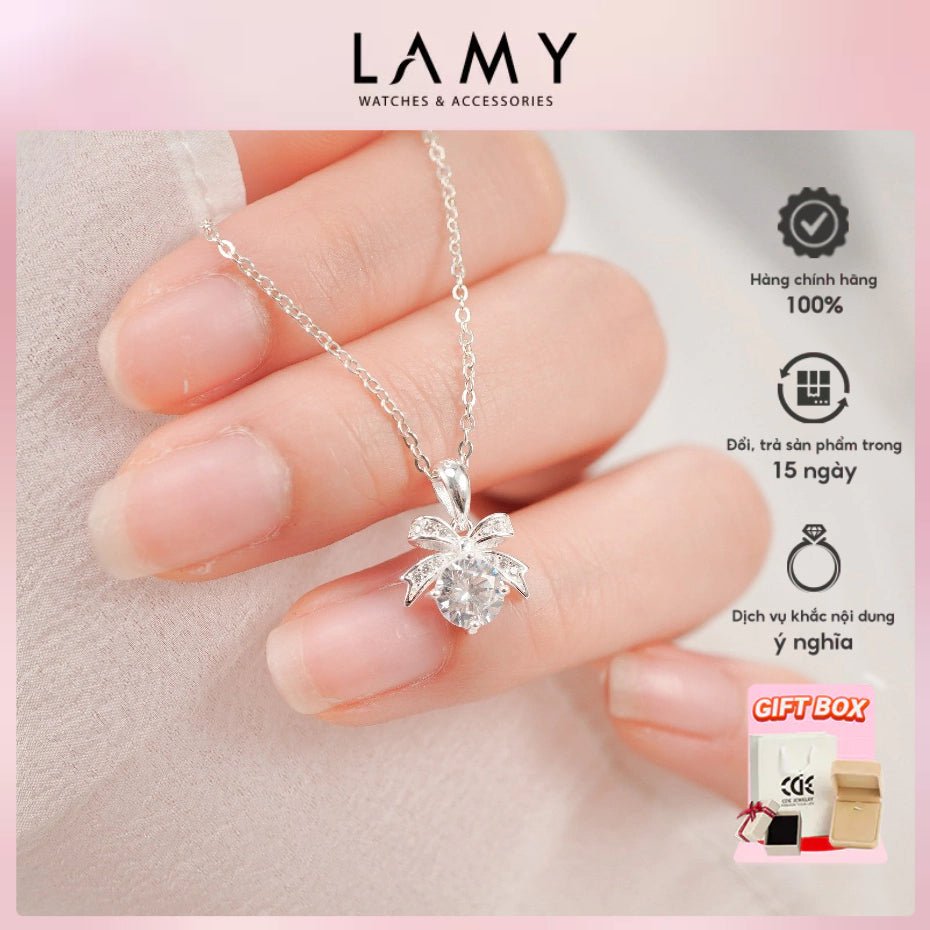 Bow Pendant Necklace Silver