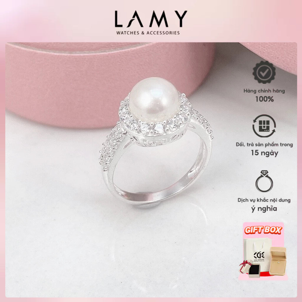 Ring CDE Luxurious Synthetic Pearl Silver CDE8223SV - Premium Silver Ring