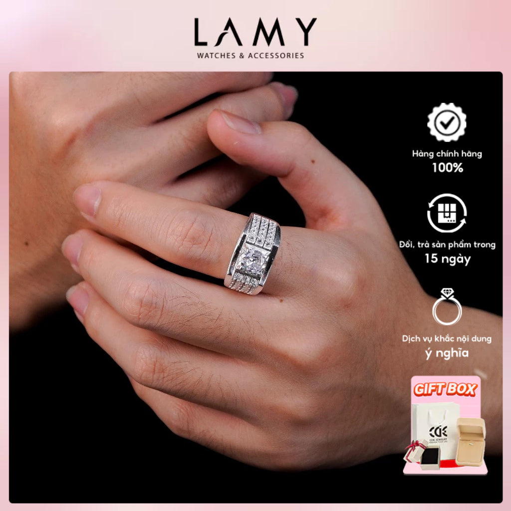 Nhẫn bạc nam LAMY Bling Jewelry Gemstone Ring CDE8264