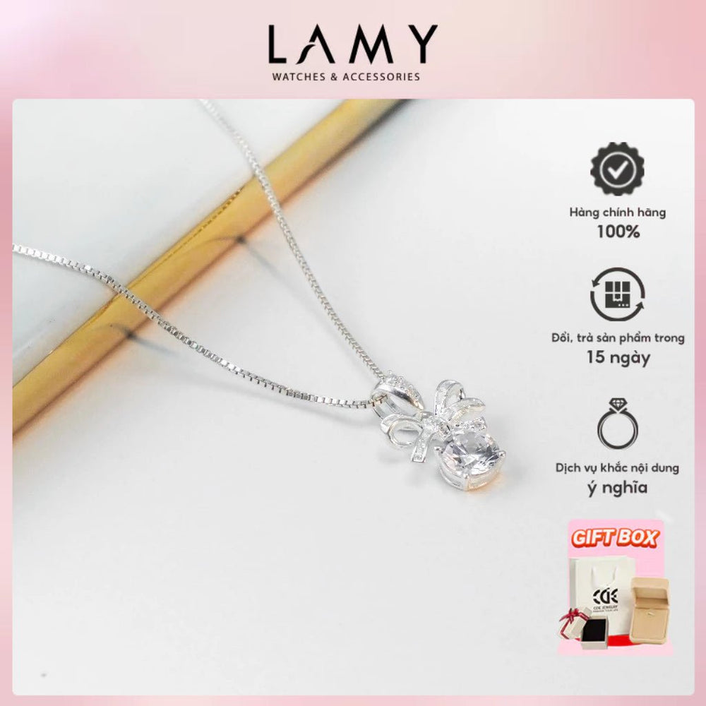 Bow Water Droplet Pendant Necklace Silver