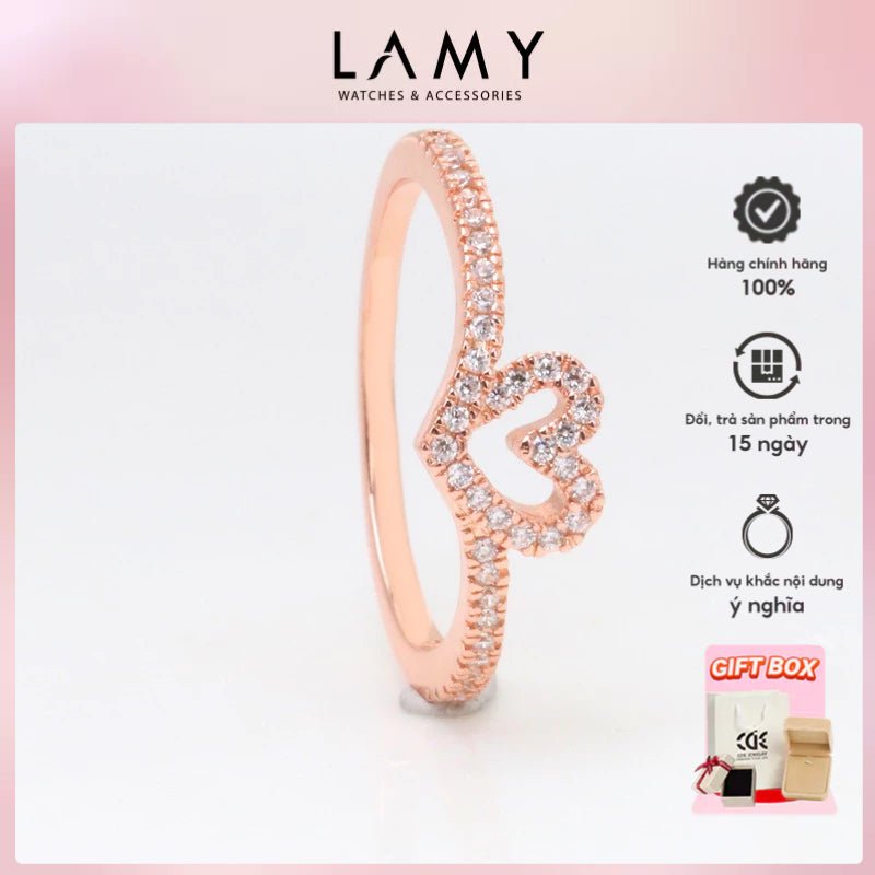 Sparkling Wishbone Heart Ring Silver