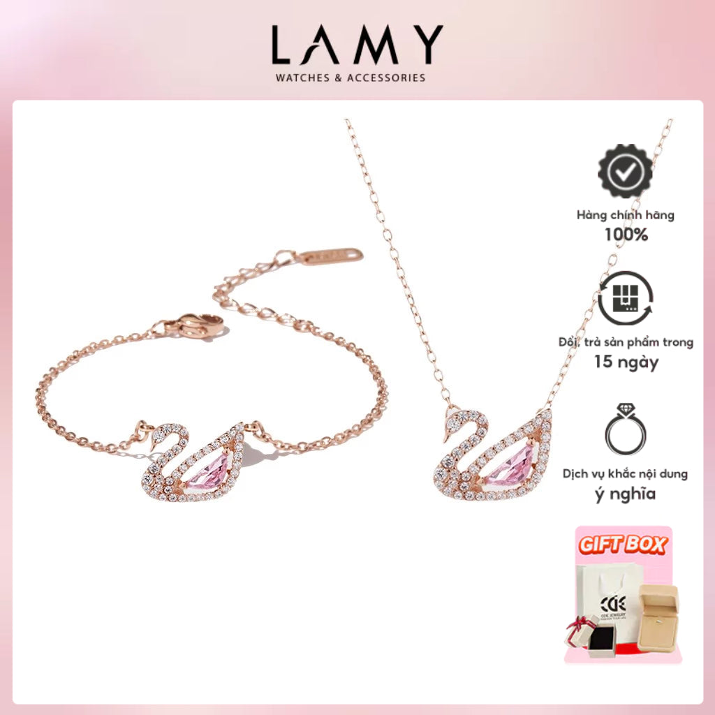 CDE Crystal Swan Necklace and Bracelet Set Rose Gold CDE6042RG & CDE2083RG