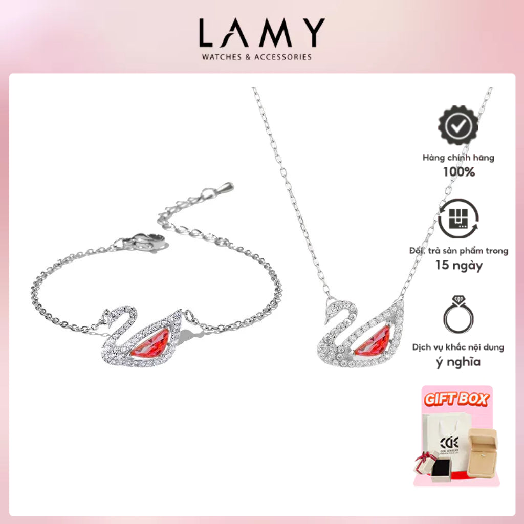 CDE Crystal Swan Necklace and Bracelet Set CDE6042 & CDE2083RED