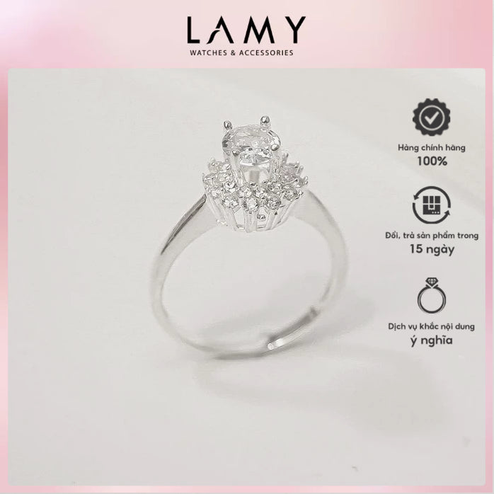 Nhẫn bạc LAMY Flower Halo Cluster Ring Silver CDE8351- Nhẫn bạc ta cao cấp
