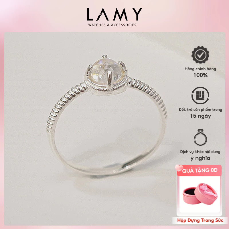 Nhẫn bạc CDE Rainbow Colorful Moonstone Ring Silver CDE8353- Nhẫn bạc ta cao cấp