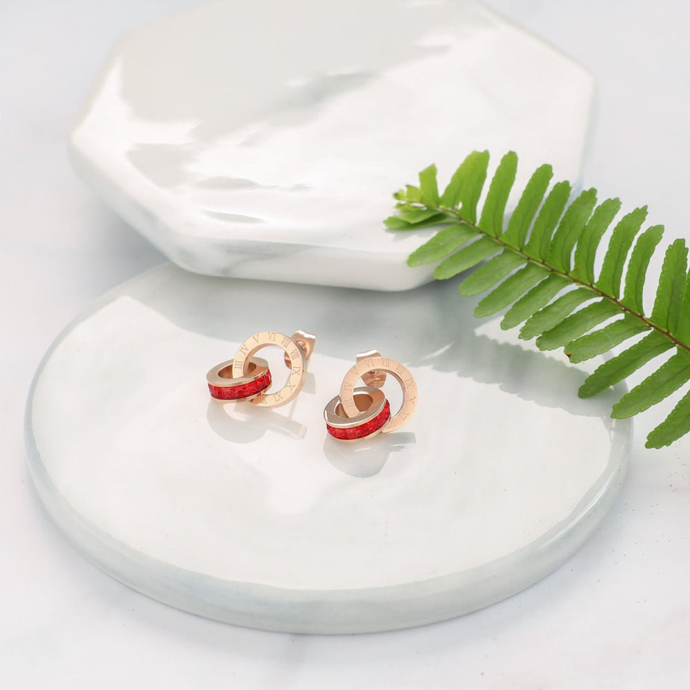 Sweet Love Earrings Rose Gold Red