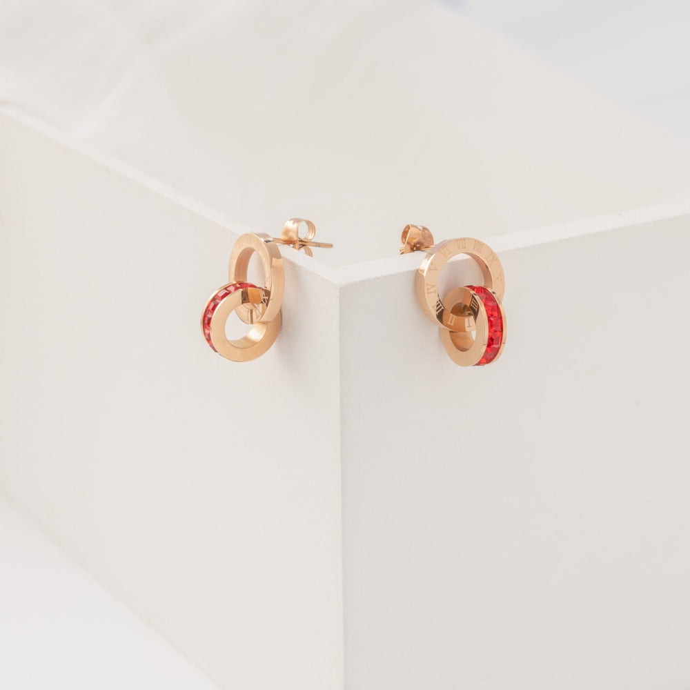 Sweet Love Earrings Rose Gold Red