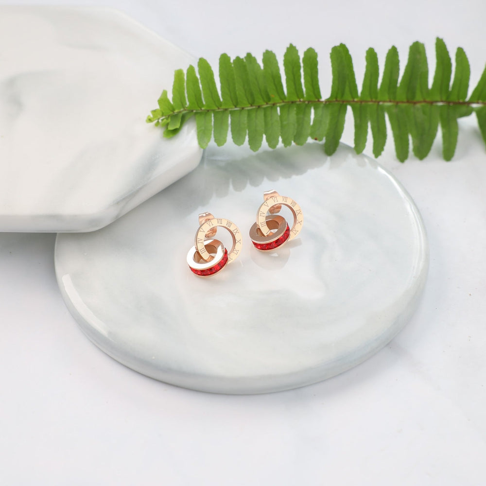Sweet Love Earrings Rose Gold Red