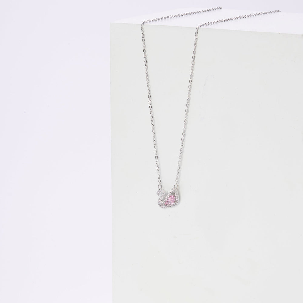 Crystal Swan Necklace Silver Pink