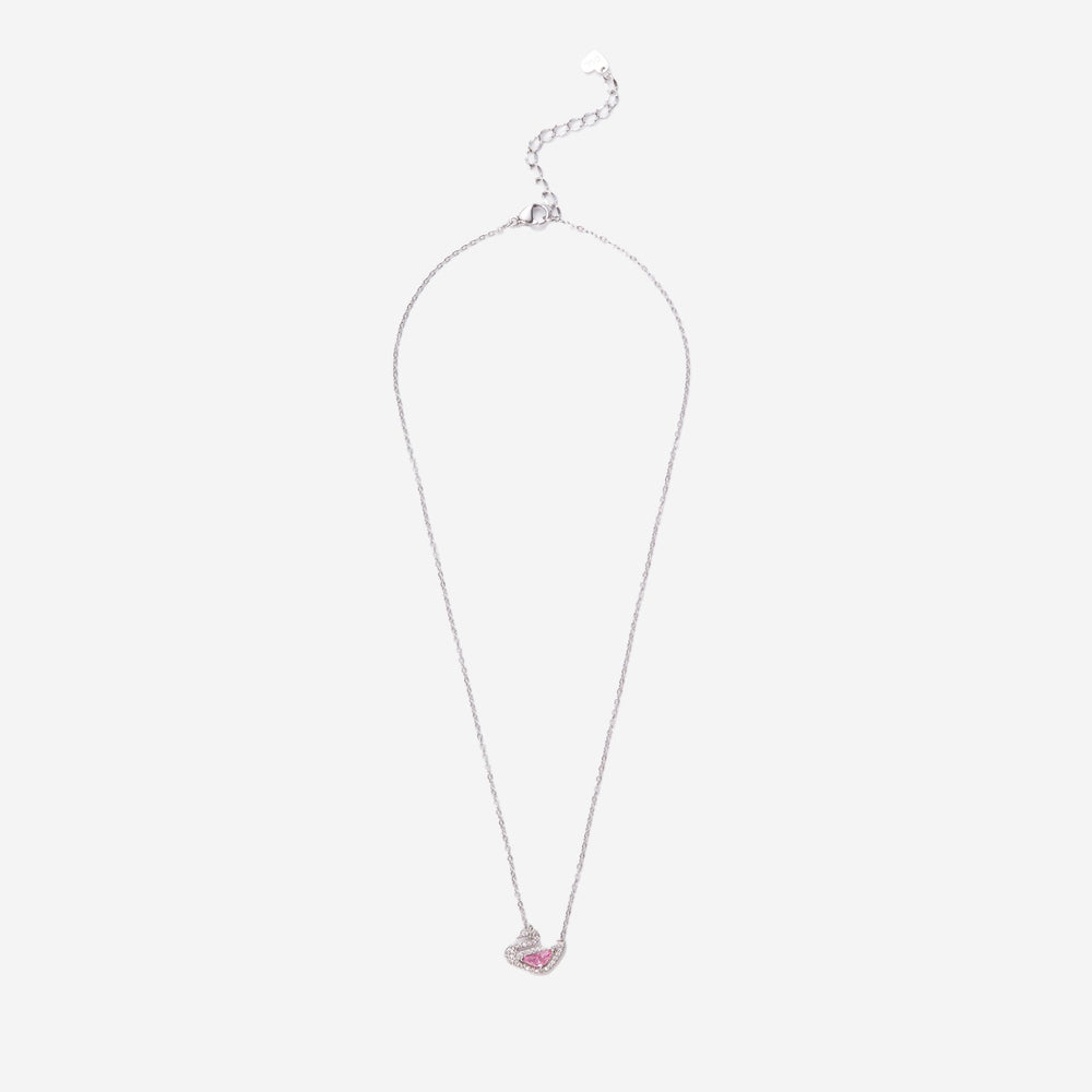 Crystal Swan Necklace Silver Pink