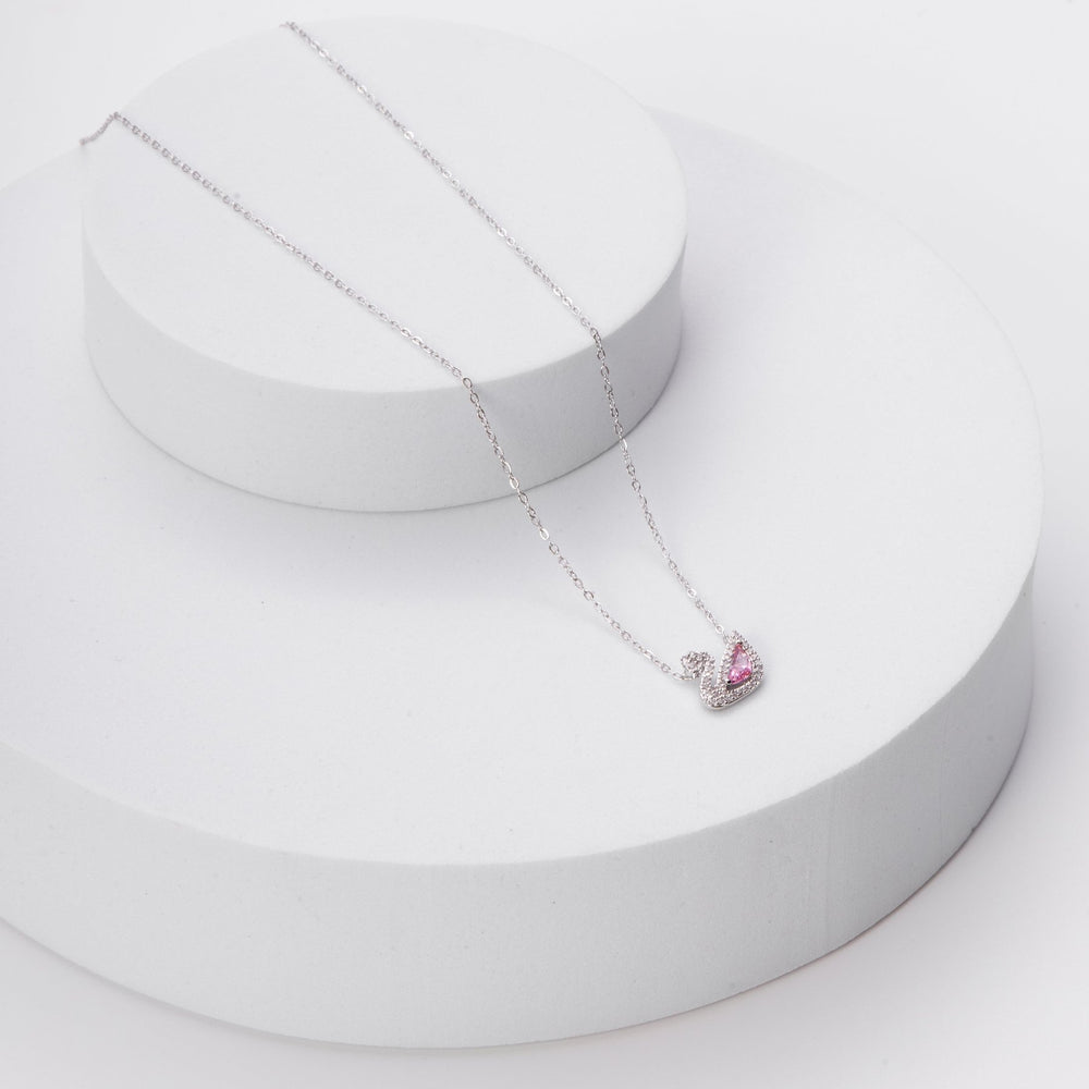 Crystal Swan Necklace Silver Pink