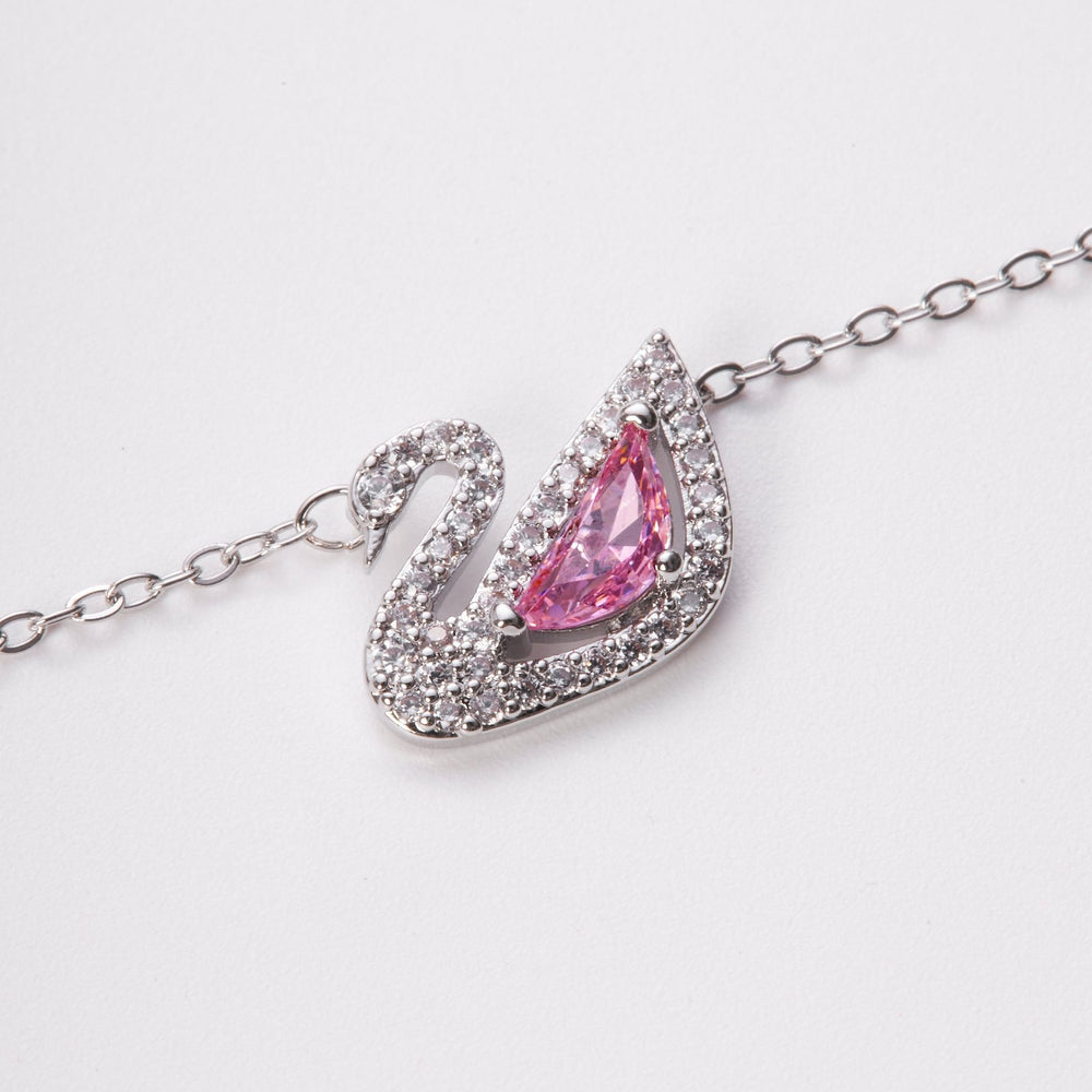 Crystal Swan Necklace Silver Pink