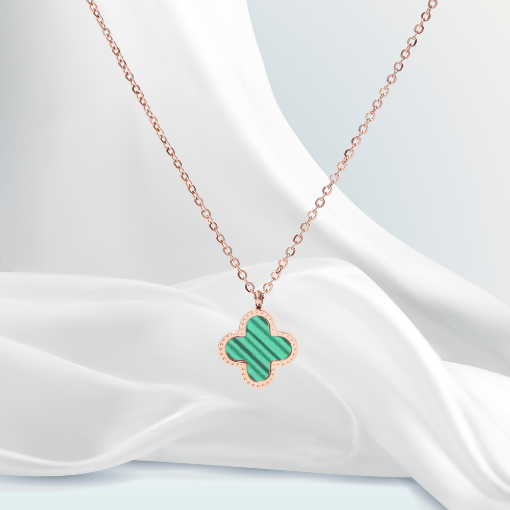 Two-sided Lucky Leaves Necklace Rose Gold Green