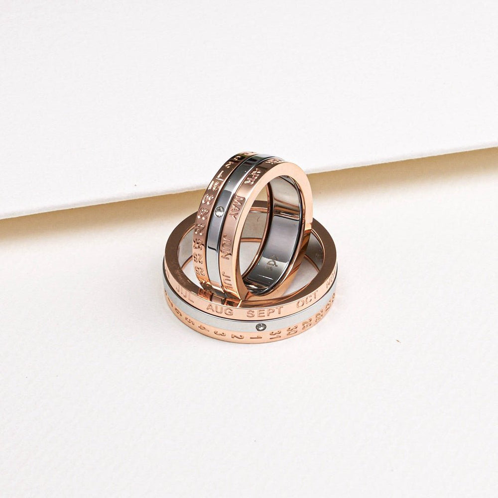 Spin Date Ring Rose Gold, nhẫn bản rộng có vòng giữa xoay được