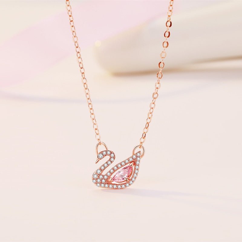 Crystal Swan Necklace Rose Gold Pink