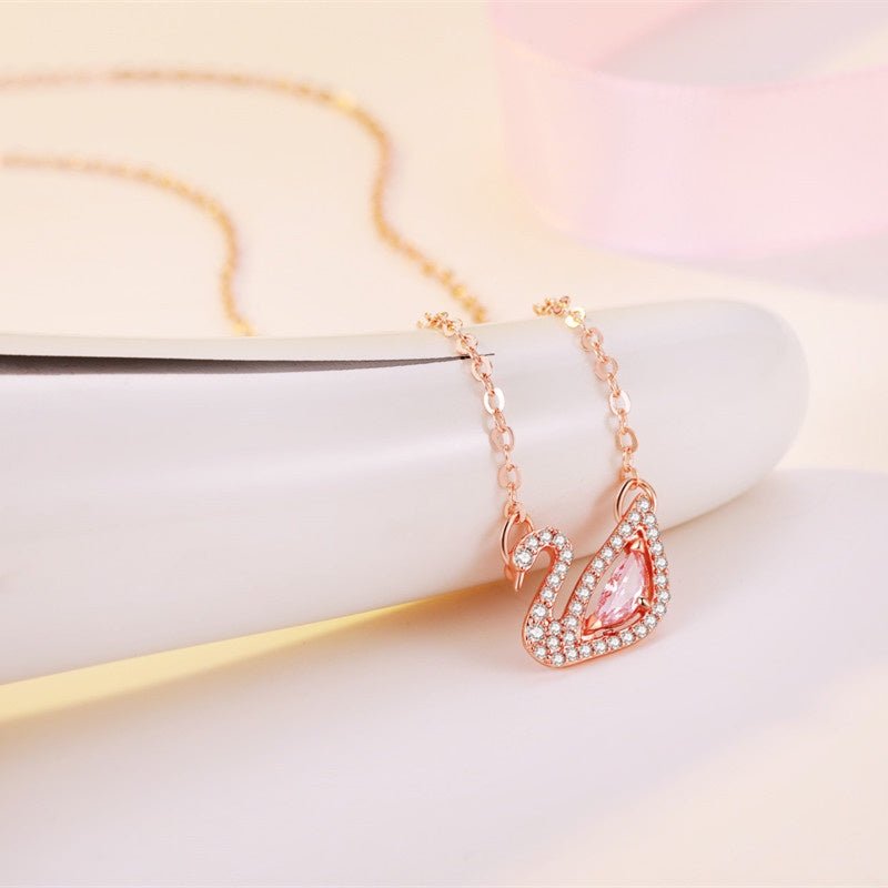 Crystal Swan Necklace Rose Gold Pink