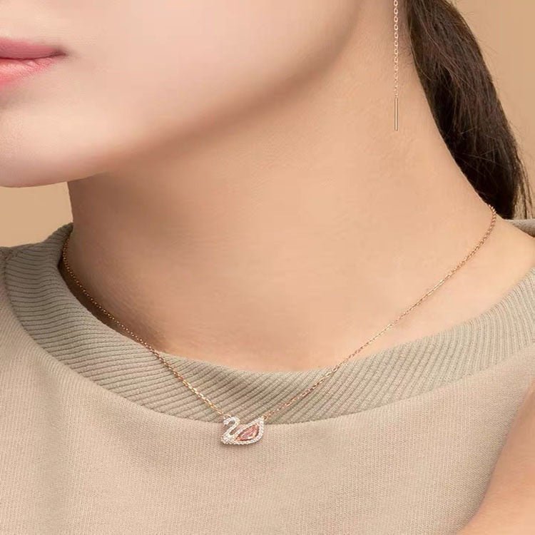Crystal Swan Necklace Rose Gold Pink