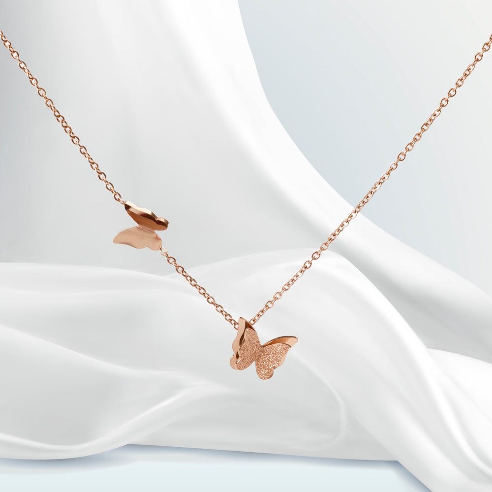 Pave Butterfly Necklace Rose Gold