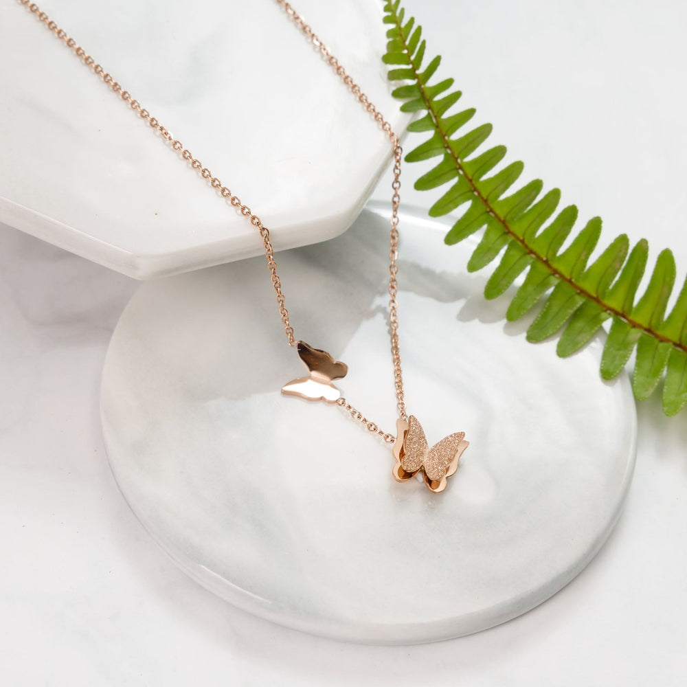 Pave Butterfly Necklace Rose Gold