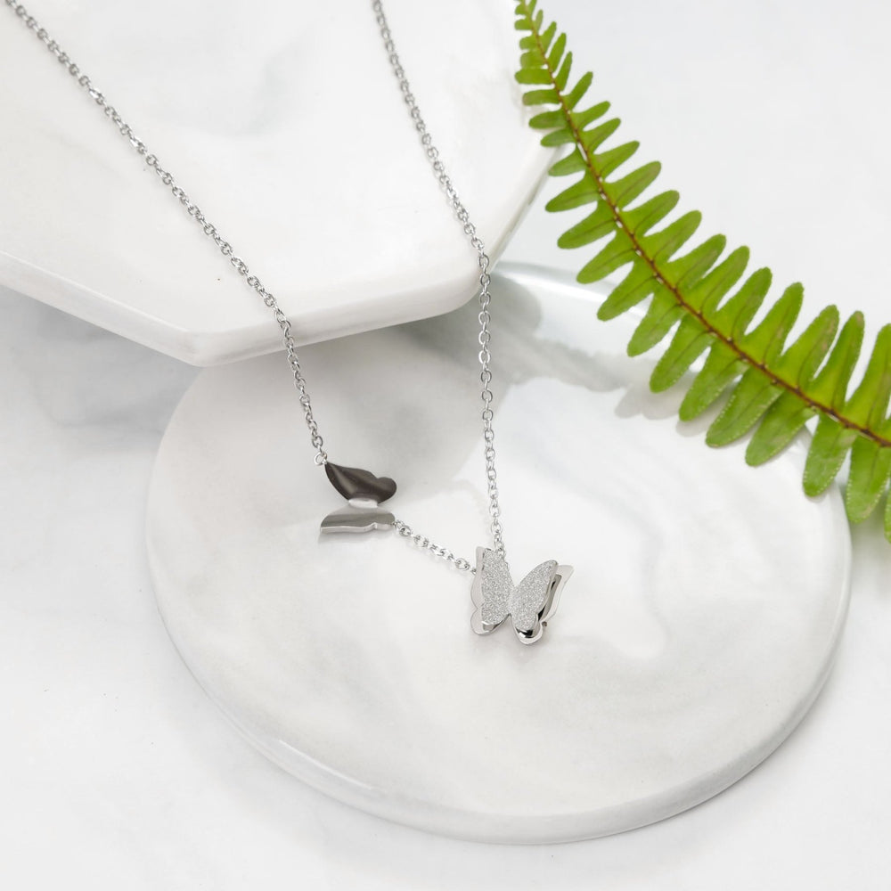 Pave Butterfly Necklace Silver