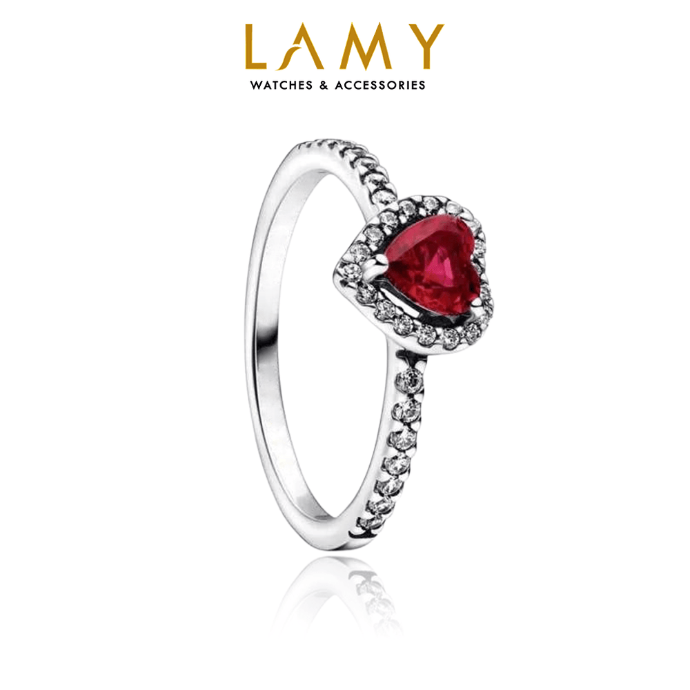 Pink Heart Stone Ring Silver Red