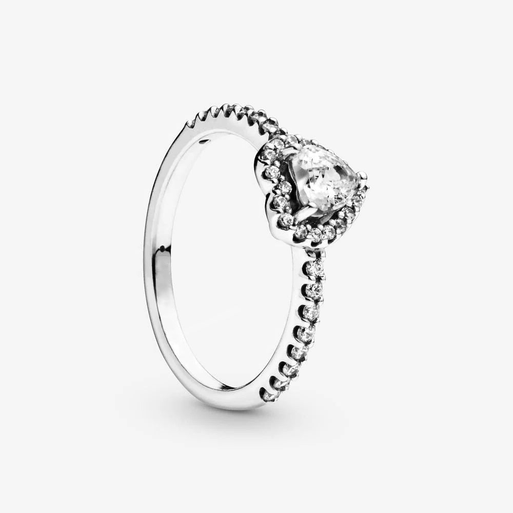 Pink Heart Stone Ring Silver White