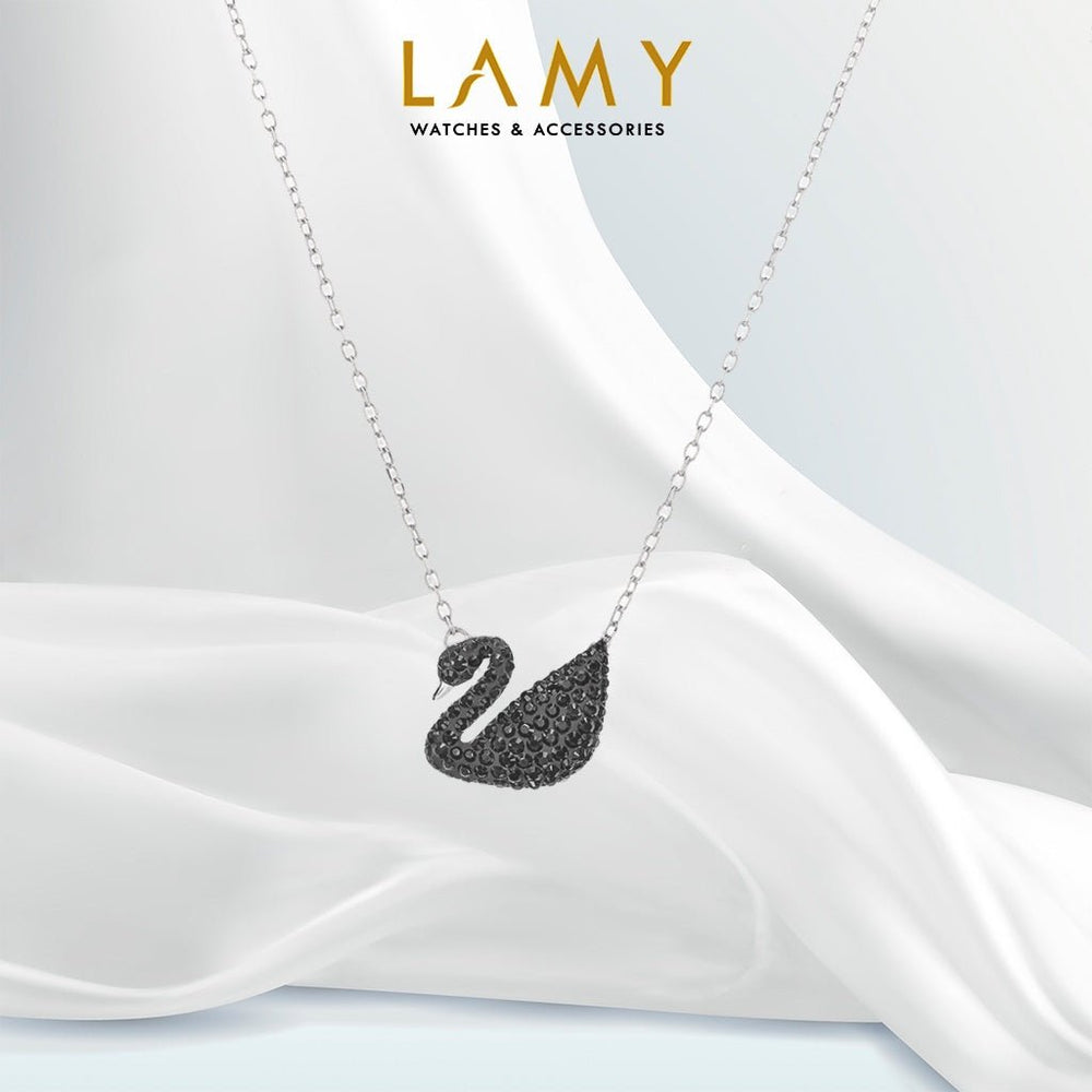Crystal Swan Necklace Black