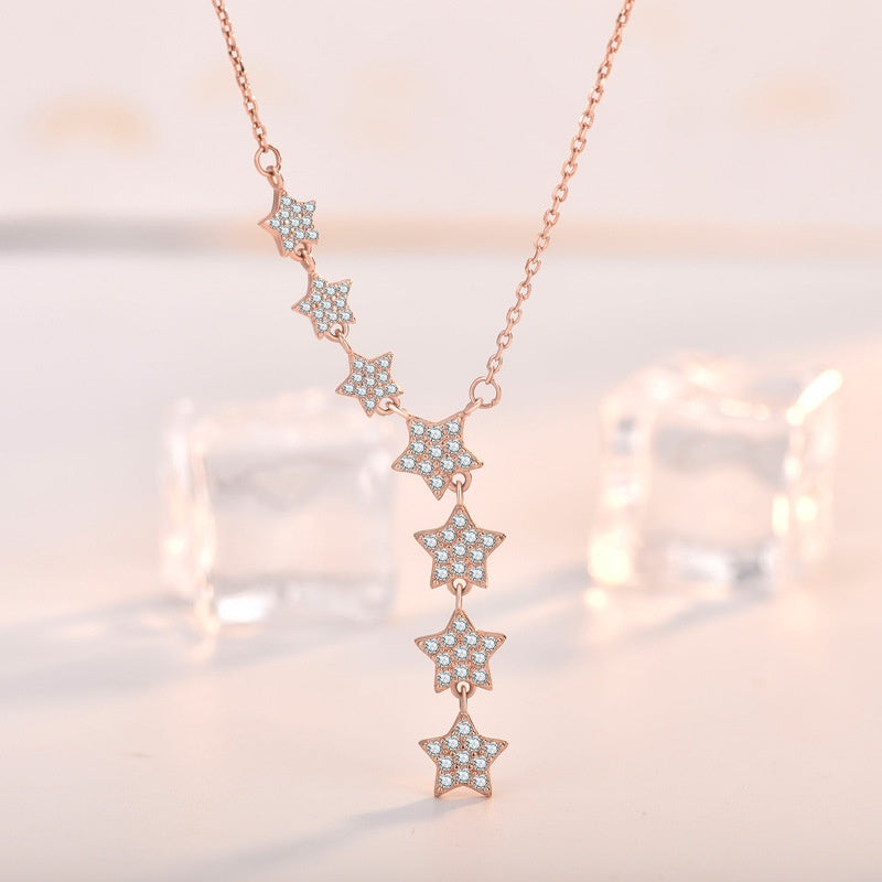 Dây chuyền bạc nữ Multi Stars Necklace Rose Gold CDE6044RG