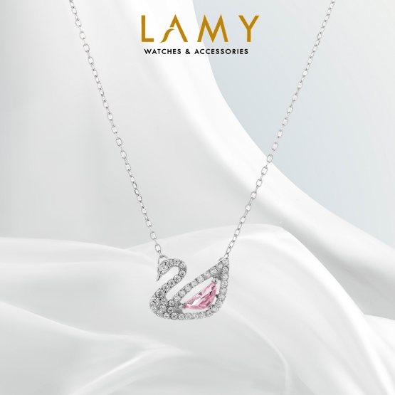 Crystal Swan Necklace Silver Pink