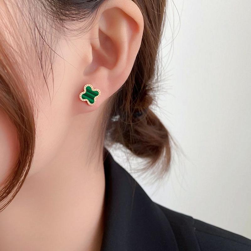 Lucky Four Leaves Earrings Rose Gold Green
