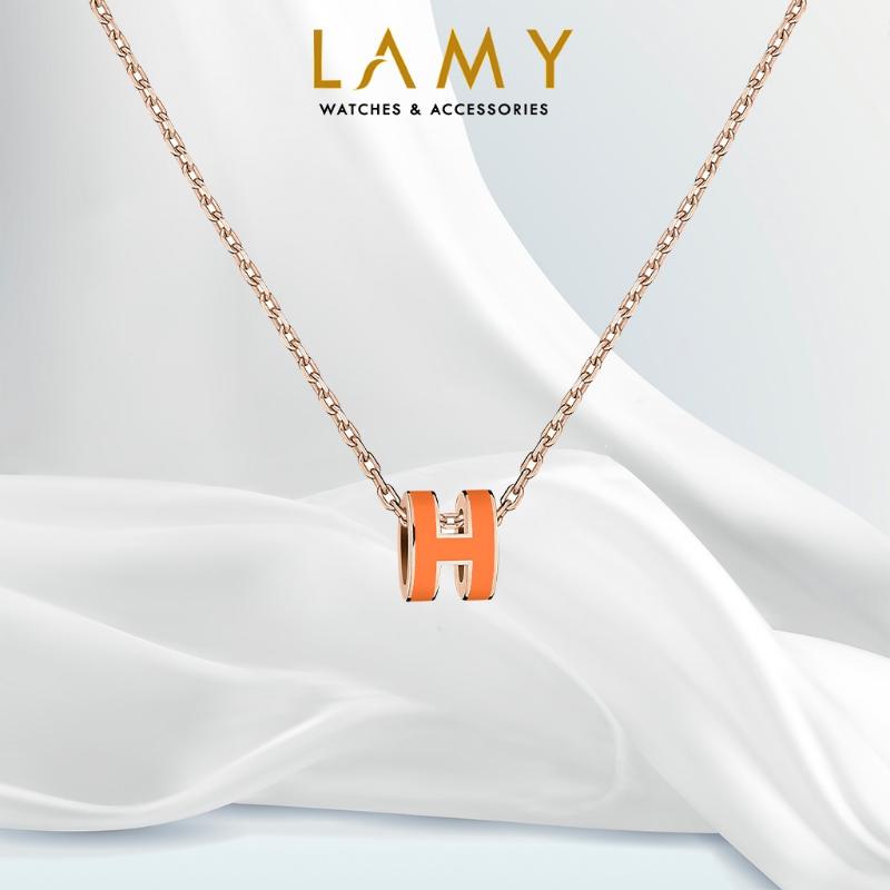 H-shaped Enamel Necklace Orange