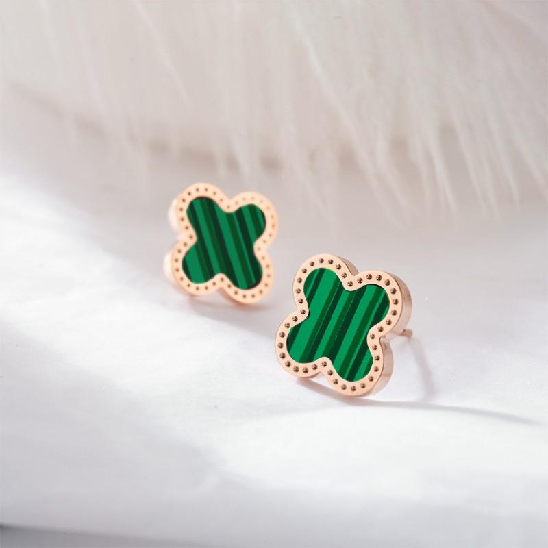 Lucky Four Leaves Earrings Rose Gold Green