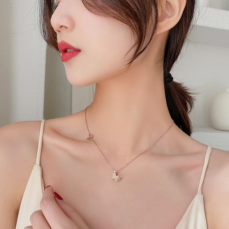 Pave Butterfly Necklace Rose Gold