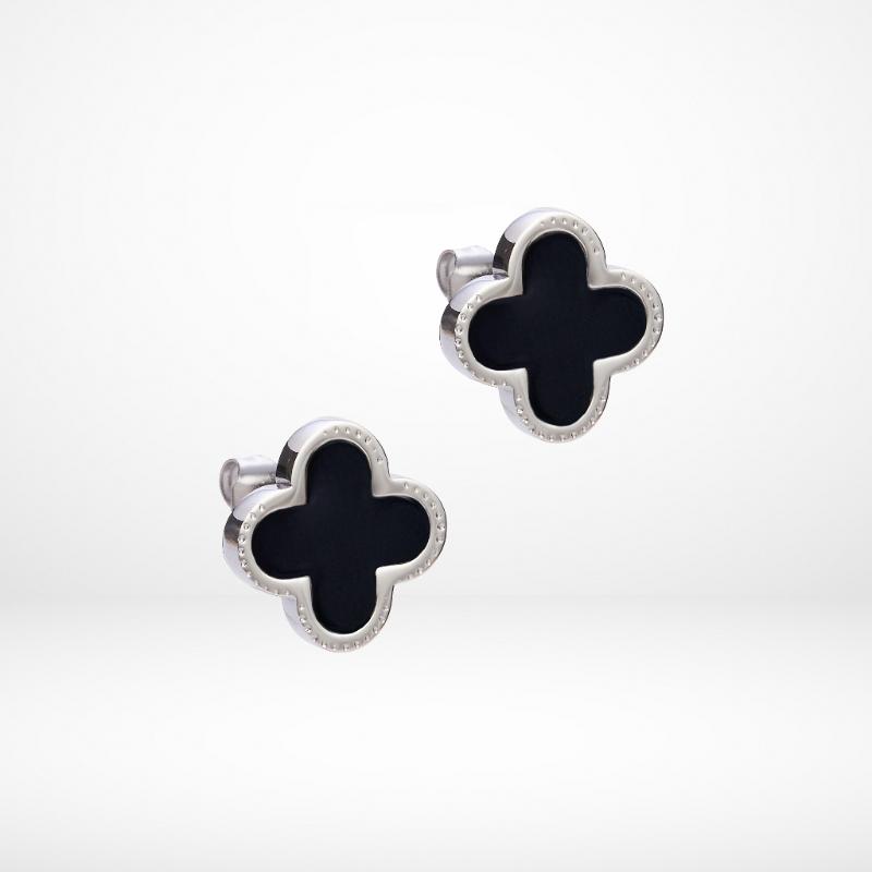 Lucky Four Leaves Earrings Silver Black