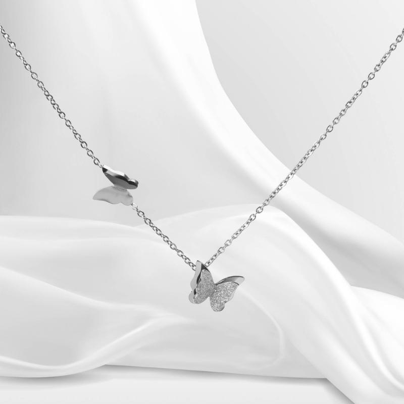 Pave Butterfly Necklace Silver