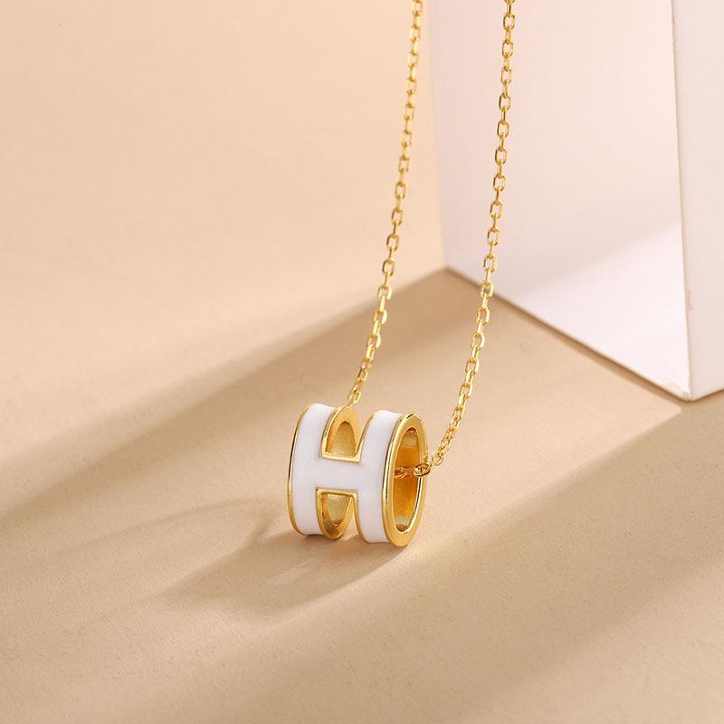 H-shaped Enamel Necklace White