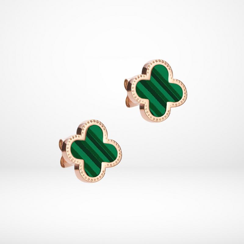 Lucky Four Leaves Earrings Rose Gold Green