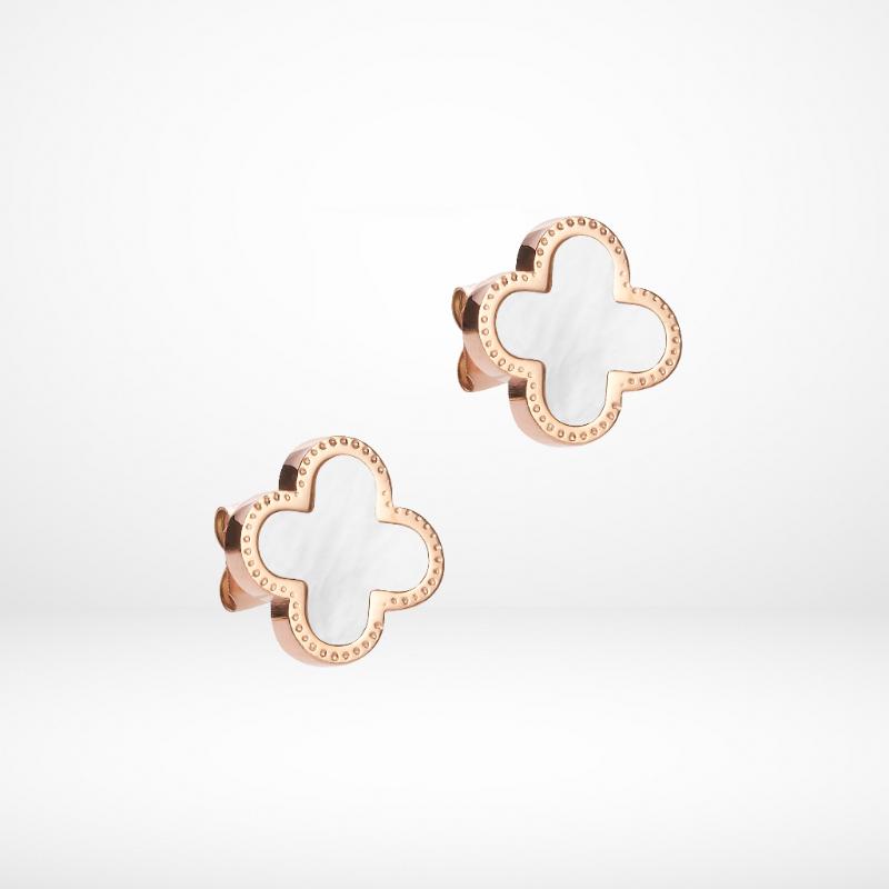 Lucky Four Leaves Earrings Rose Gold White