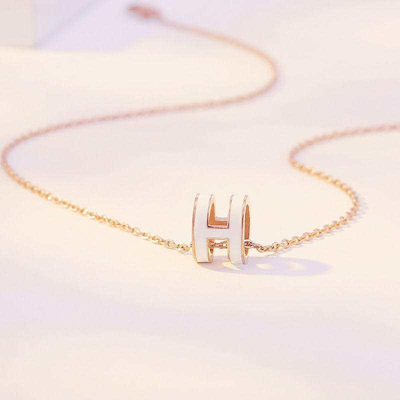 H-shaped Enamel Necklace White