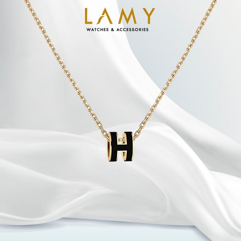 H-shaped Enamel Necklace Black