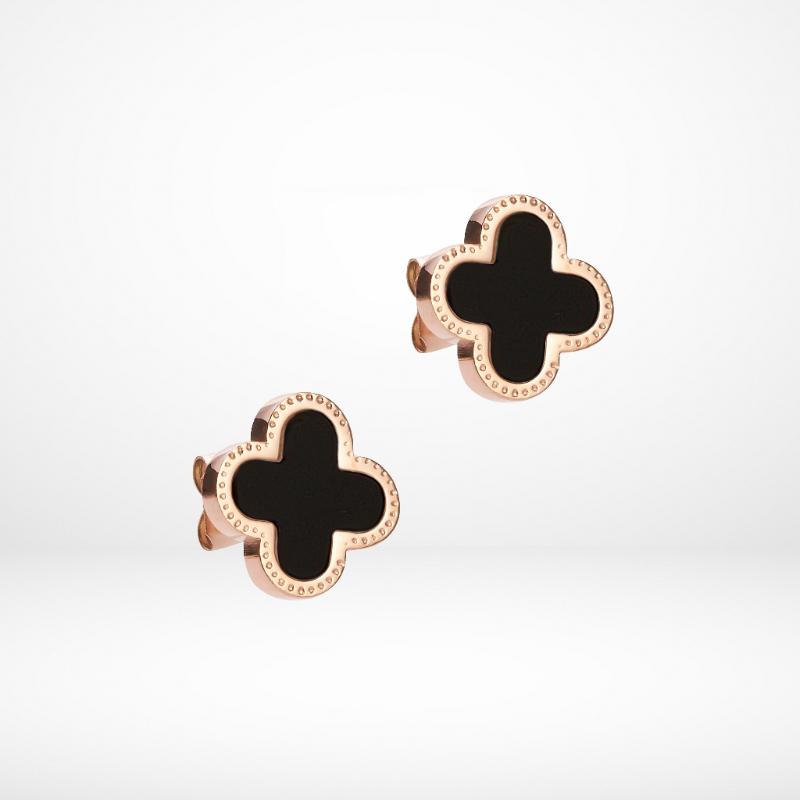 Lucky Four Leaves Earrings Rose Gold Black